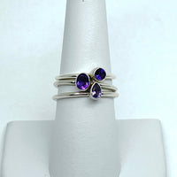 Thumbnail for Sterling silver ring with two purple stones, Amethyst Faceted Stackable Dainty Ring #J523