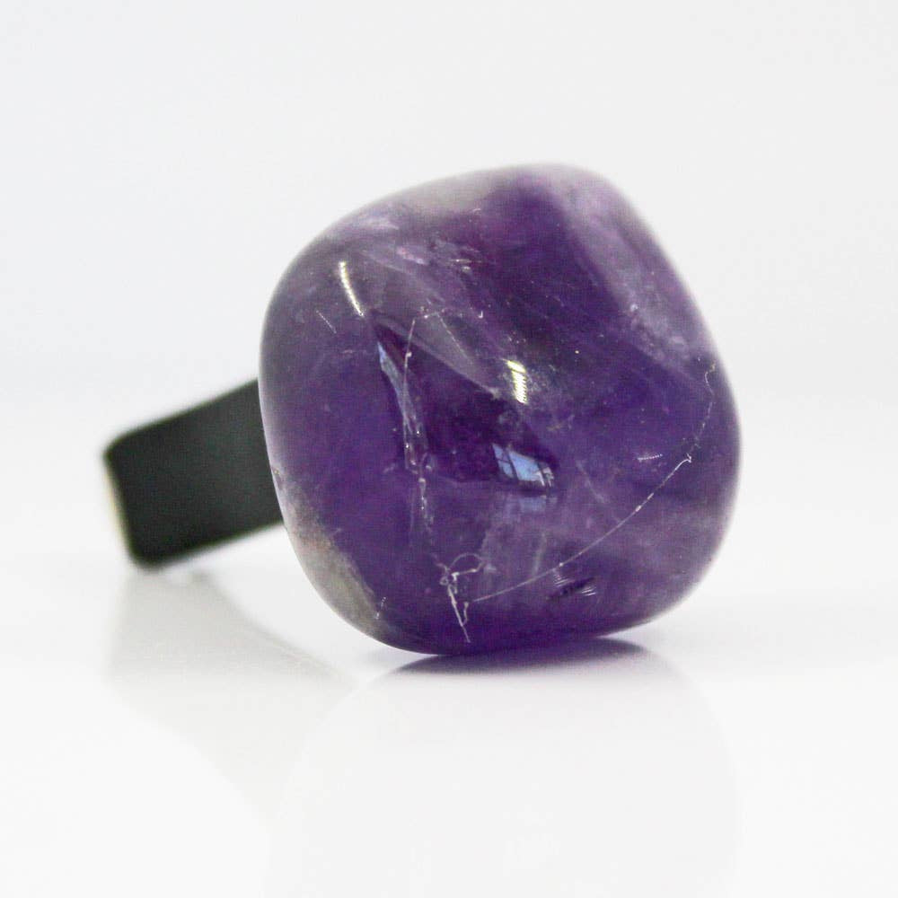 Elegant Amethyst Gemstone Ring Car Vent Clip #LV5494 with Purple Stone and Black Band