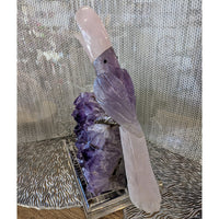 Thumbnail for Amethyst and rose quartz bird carving on crystal cluster base #LV5090