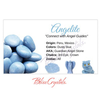 Thumbnail for Close-up of blue candy rocks and cat on ANGELITE Crystal Information Card, Double-sided #HC45