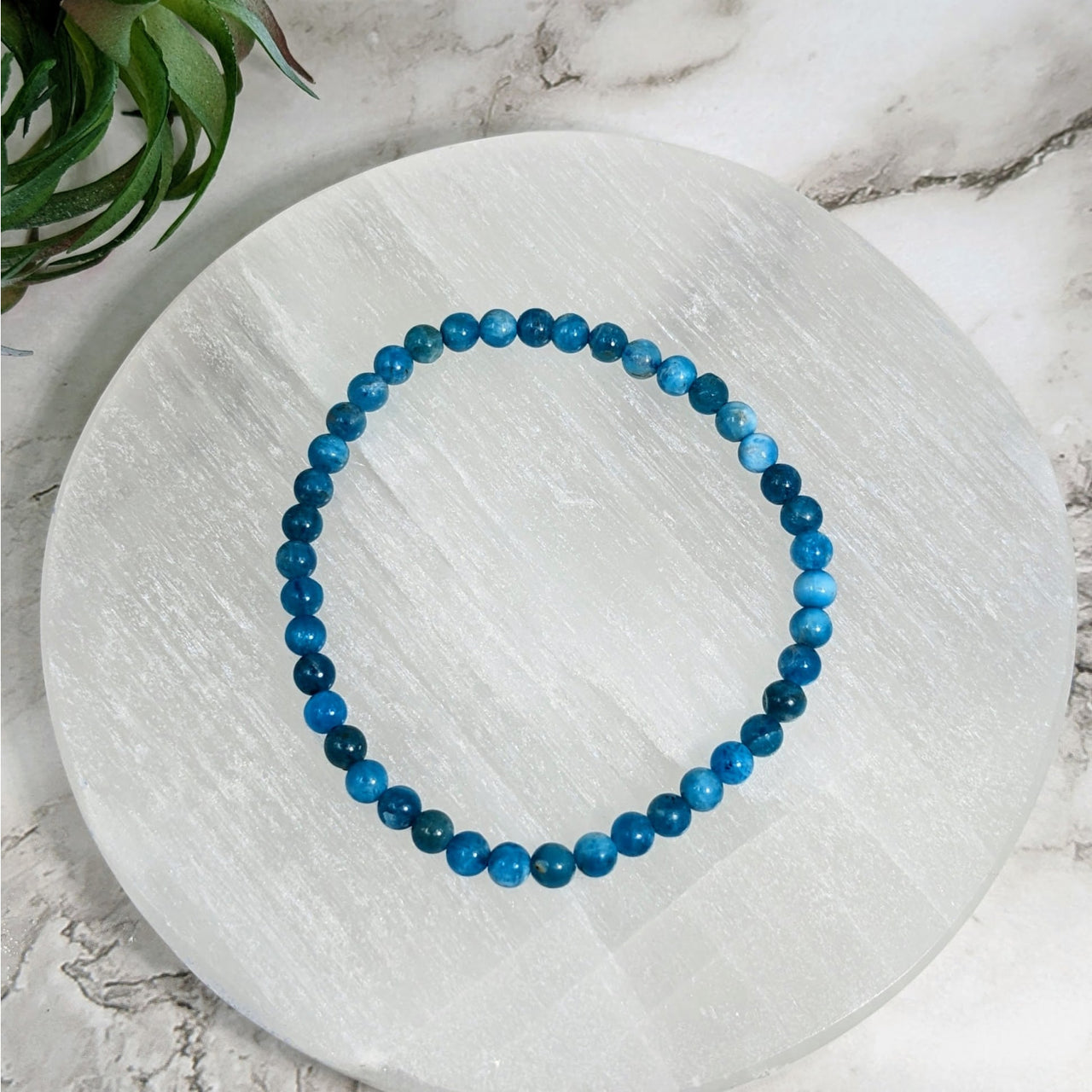 Elegant Apatite 7’ beaded bracelet with 4mm blue beads, #LV4043, perfect accessory