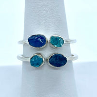 Thumbnail for Sterling silver ring with three blue sapphire gems - Apatite & Blue Sapphire Ring #J007