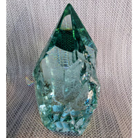 Thumbnail for Close-up of Aqua Obsidian 7.4’ Half Polished Point #LV5424 on a cloth, green crystal