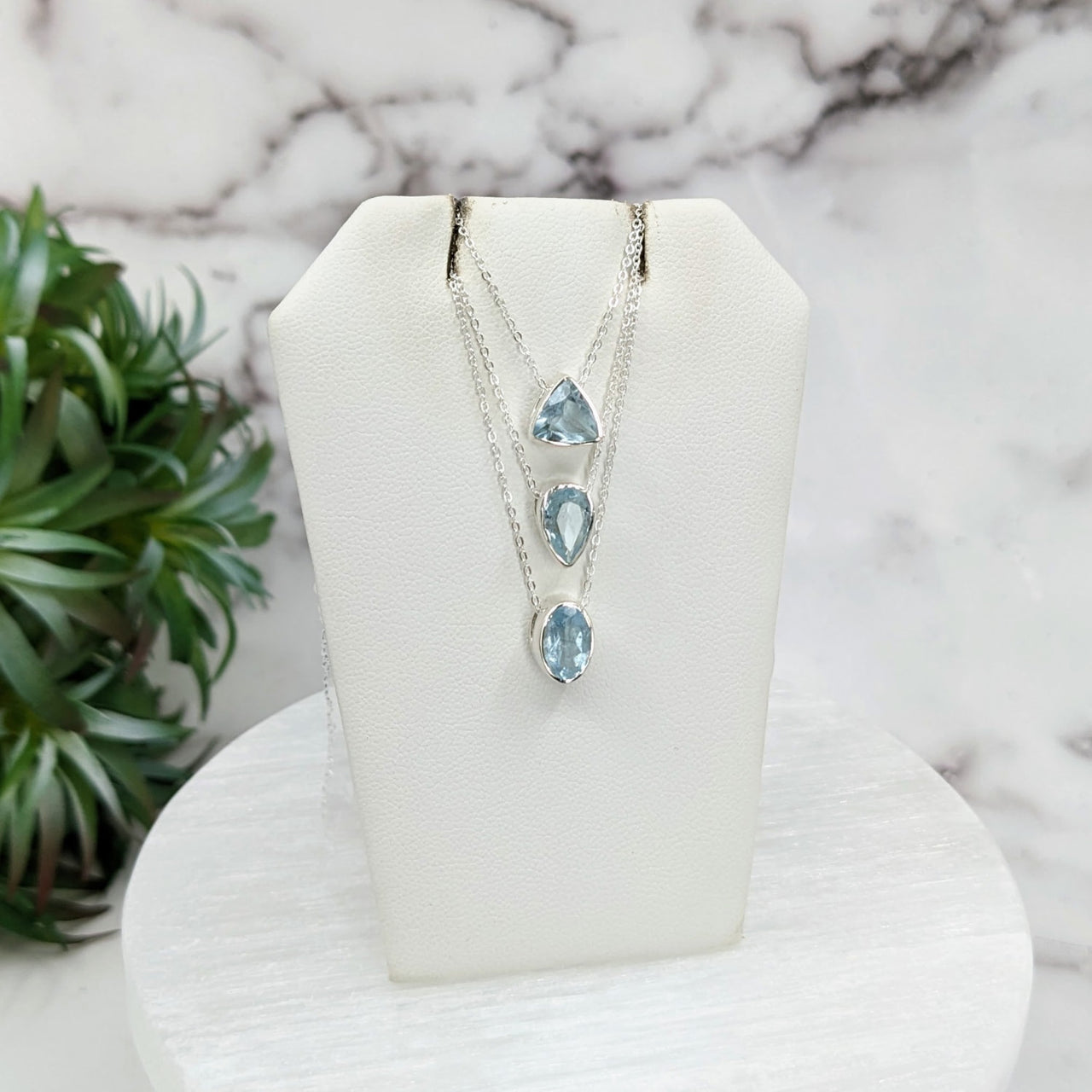 Blue topaz necklace: Aquamarine Faceted Sterling Silver Slider Pendant on 18’ Chain #LV3253