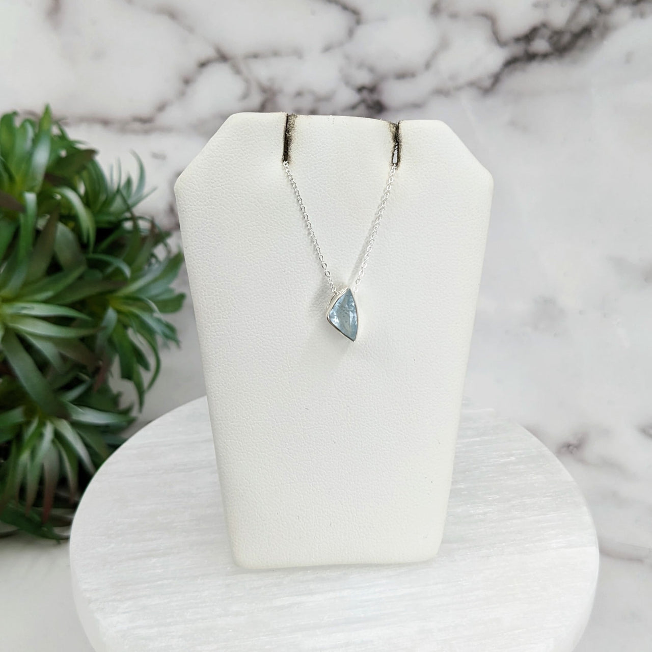 Aquamarine Faceted Necklace: Sterling Silver Slider Pendant on 18’ Chain #LV3253