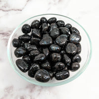 Thumbnail for Black tumbled stones in a glass bowl - Arfvedsonite .80’ - 1’ Tumbled Stone #LV2139