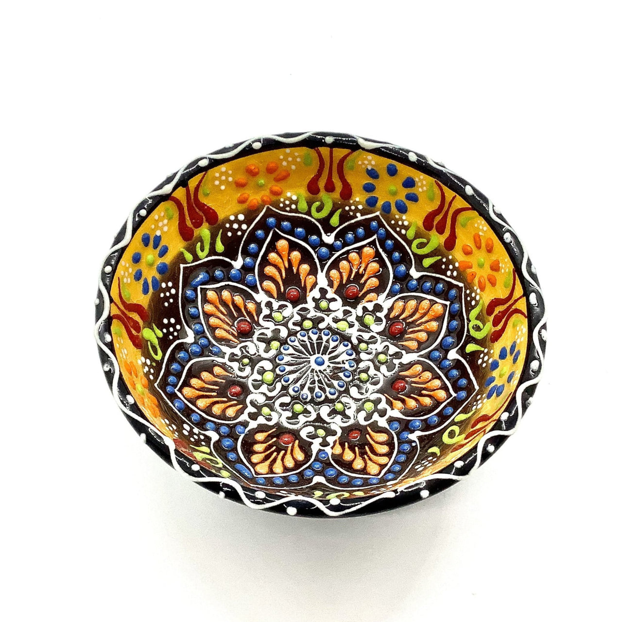 Colorful floral design on Artisan Bowl #Q176