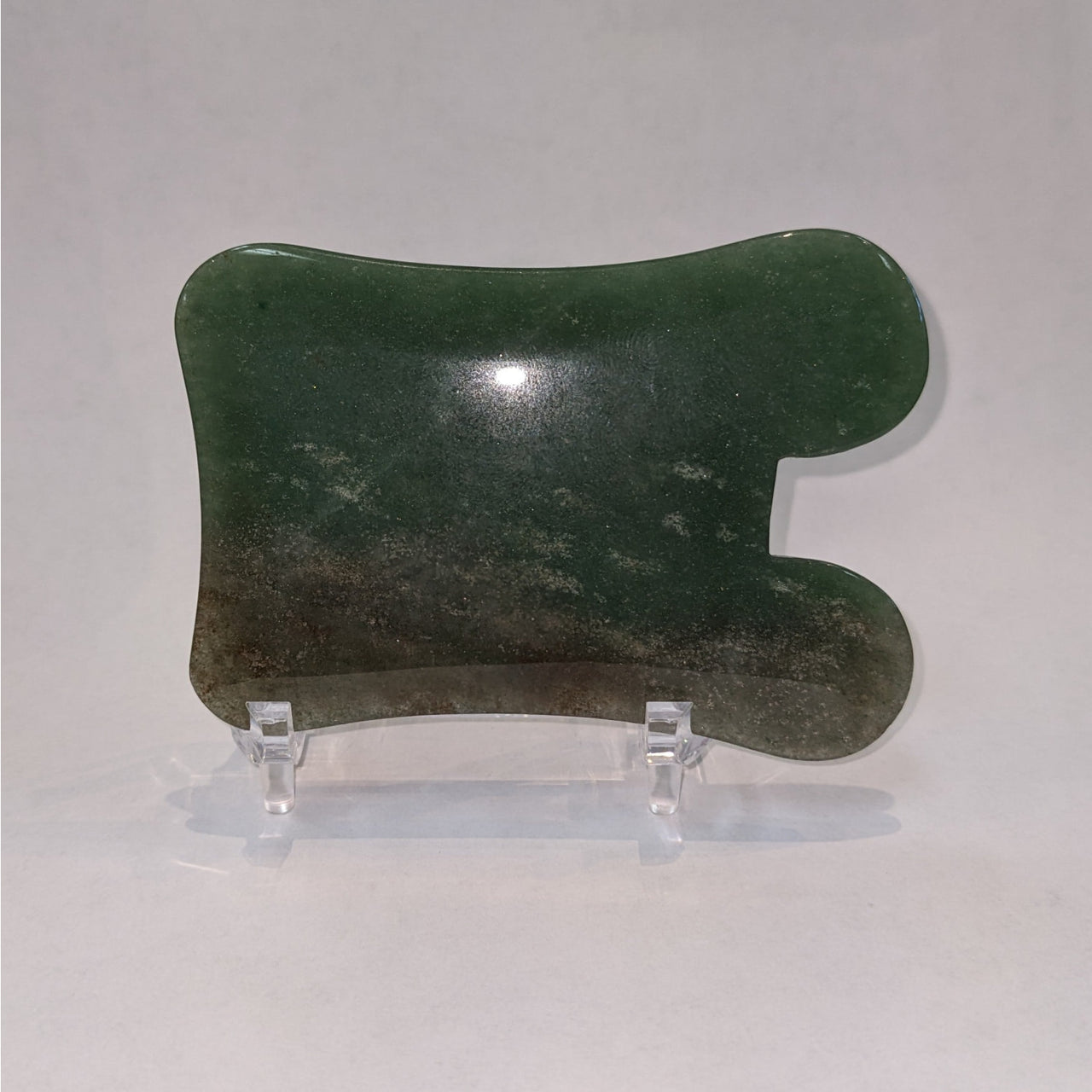 Green jade stone Gua Sha massage tool with clear base - Assorted Crystal #K166