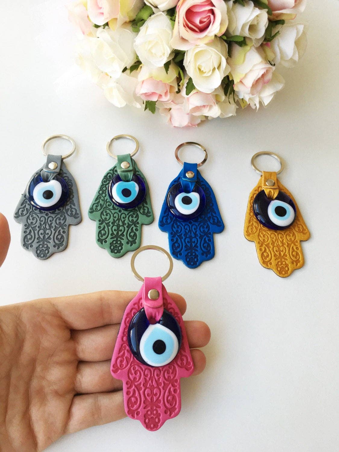 Hamsa Hand Evil Eye Keychain #Q385