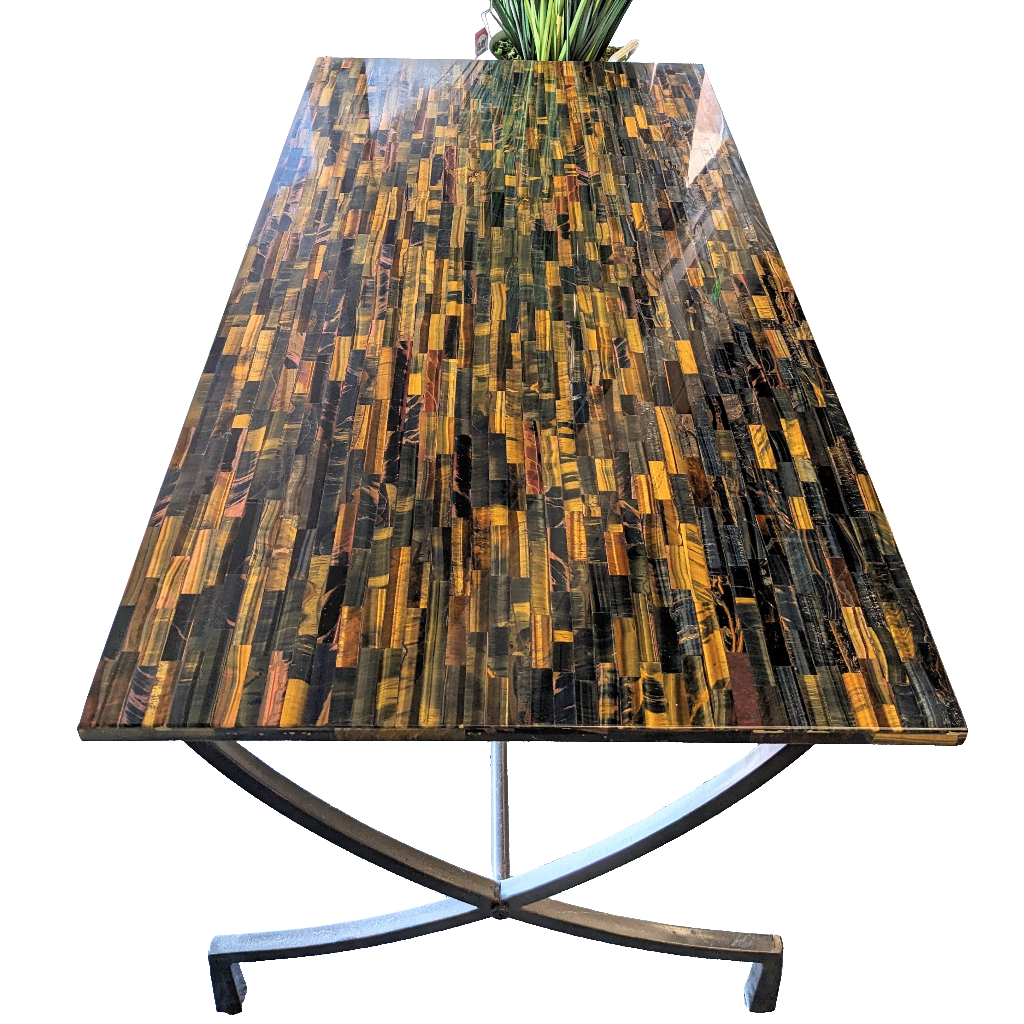 Tri Color Tiger's Eye Slab Table (Gold, Red, Blue) #M210 Store Pickup Only