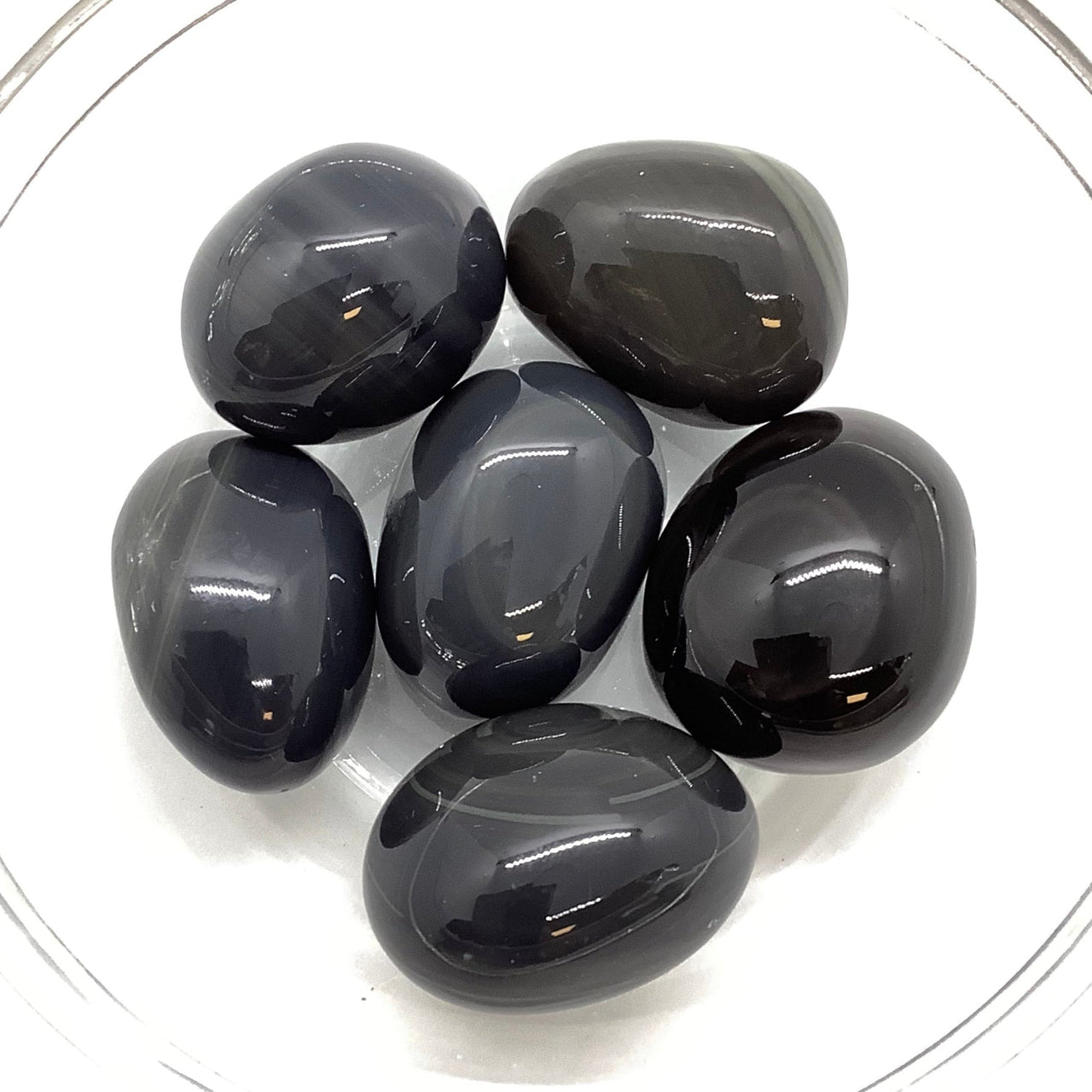 ’BANDED Obsidian Tumbled Stone #PO33D - Black Obsidian Gems Displayed in Product’