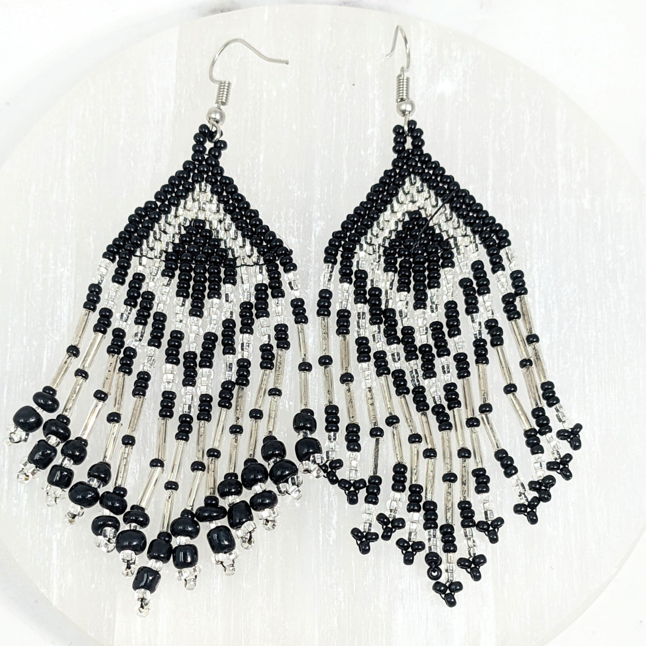 Black Beaded Triangle Chandelier Earrings 3.5’ #LV2653 - Stunning Jewelryアクセサリー