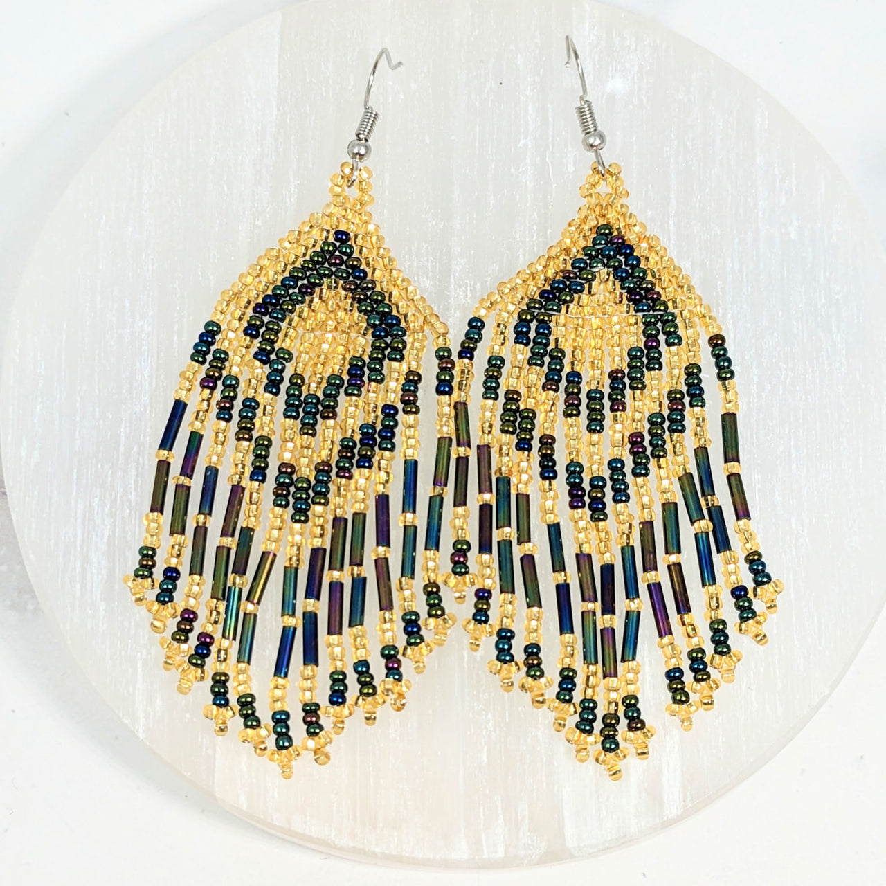 Elegant Beaded Triangle 3.5’ Chandelier Earrings LV2653 with intricate bead detailing