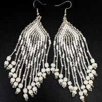 Thumbnail for White beaded earrings in ’Beaded Triangle 3.5’ Chandelier Earrings #LV2653’ collection