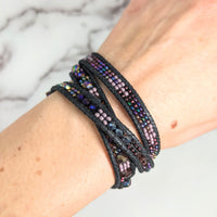 Thumbnail for Black wrap bracelet with beads displayed in Beaded Triple Wrap, Woven 7’ Bracelet #LV2656