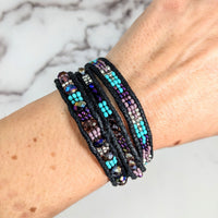 Thumbnail for Stylish black beaded triple wrap bracelet, 7 inches, perfect for any occasion