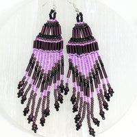 Thumbnail for Beaded Waterfall 4’ Chandelier Earrings #LV2654 with purple and black beads