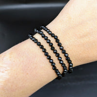 Thumbnail for Elegant Black Agate 7’ Faceted 4mm Bracelet #LV1845 with Stunning Black Spinel Accents