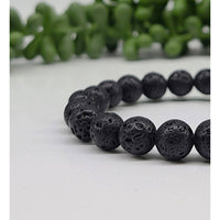 Thumbnail for Black lava rock beaded bracelet with 8mm lava beads on a table #LV5331