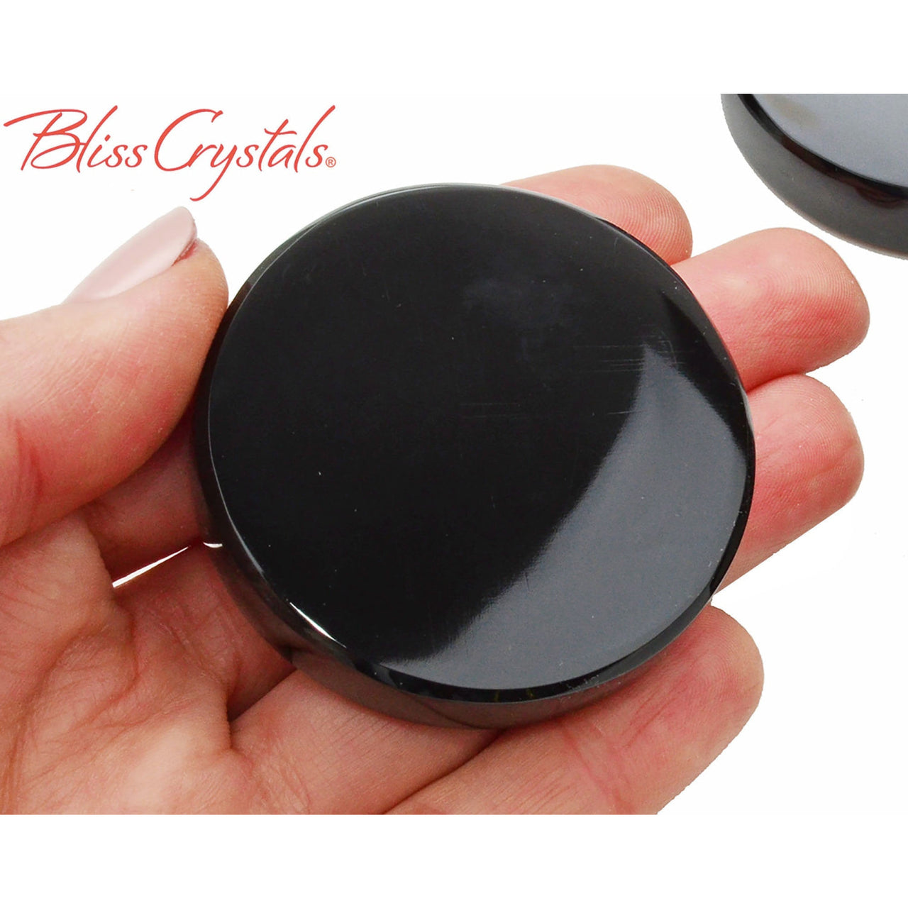 1 BLACK OBSIDIAN 2 Scrying Mirror Round Plate Polished Altar