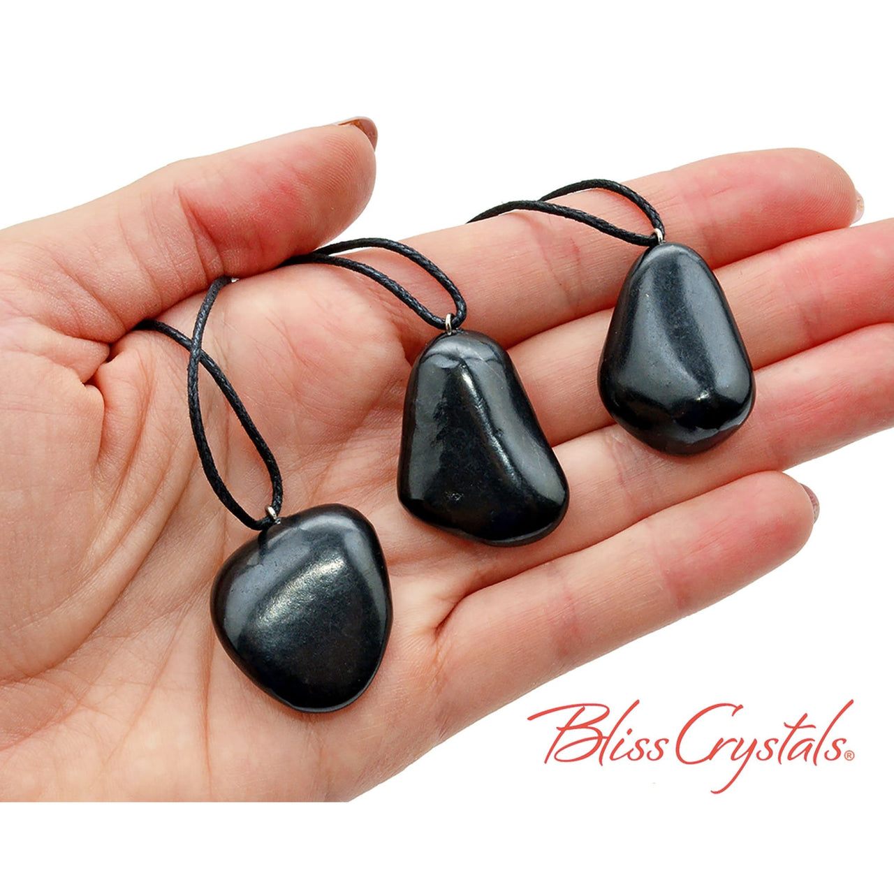 1 Black Shungite Polished Stone Pendant w/ Cord for 