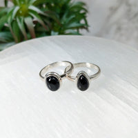 Thumbnail for Elegant Black Star Sapphire S.S. Rings #LV5011, featuring exquisite black onyx stones