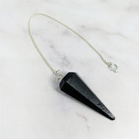 Thumbnail for Black Tourmaline Pendulum Necklace with Silver Chain and Quartz Bead #LV5589