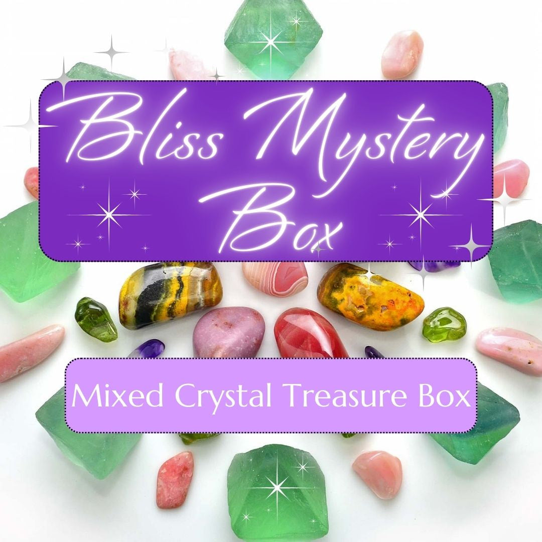 Close-up of Bliss Box: Mystery Box of Crystal Treasures with mixed crystal treasures