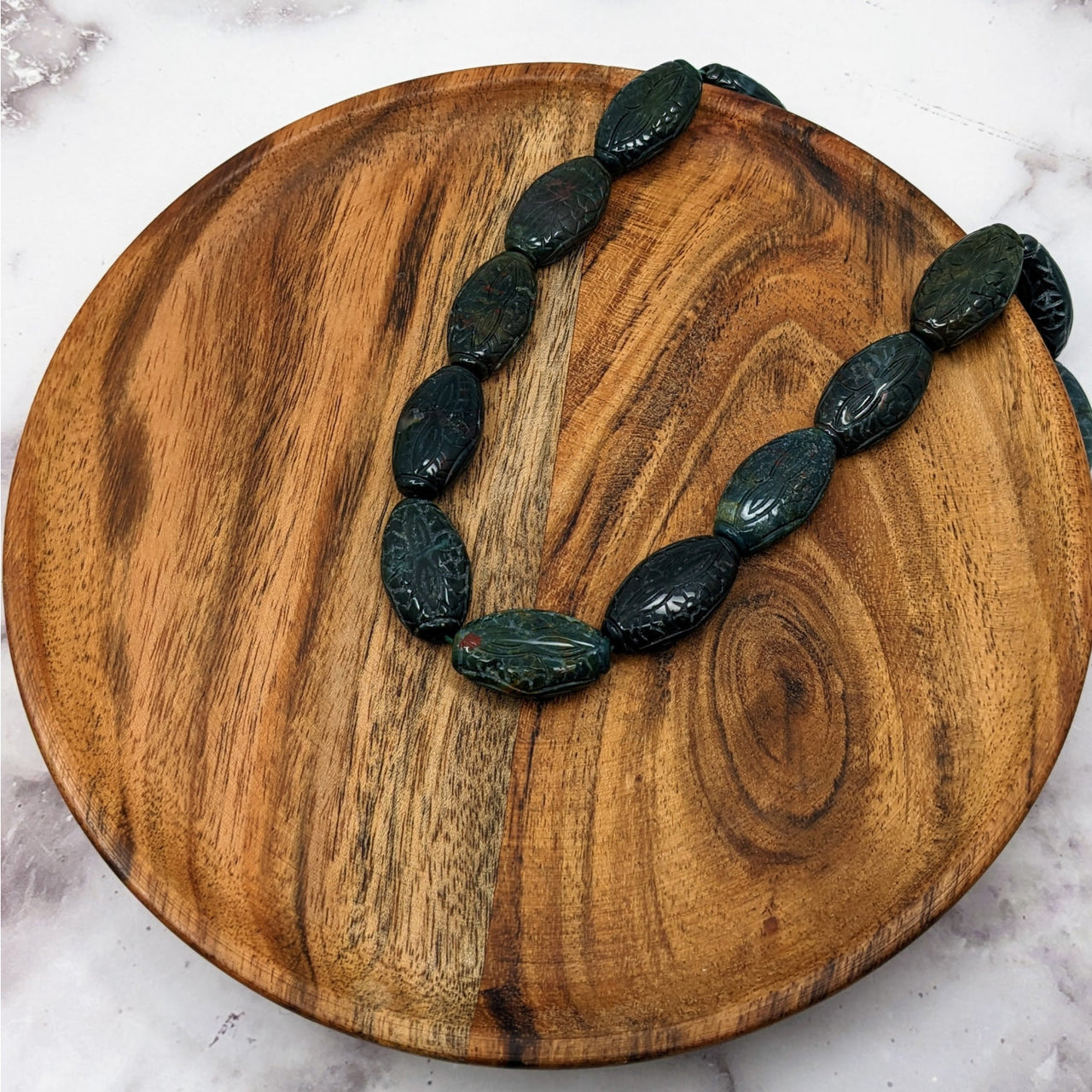 Bloodstone Etched Flat Oval Bead Necklace on Wooden Board - 2 Pack #LV3659