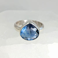 Thumbnail for Blue Fluorite Faceted Size 6 Teardrop Ring #LV1563 with a blue sapphire set in silver