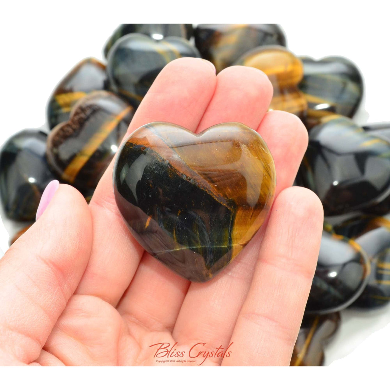 1 Blue Gold Tiger’s Eye Puffy Heart Size Large Prosperity 