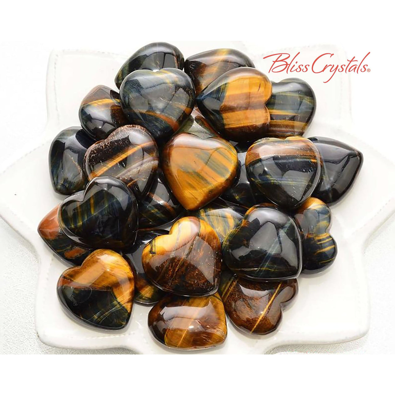 1 Blue Gold Tiger’s Eye Puffy Heart Size Large Prosperity 