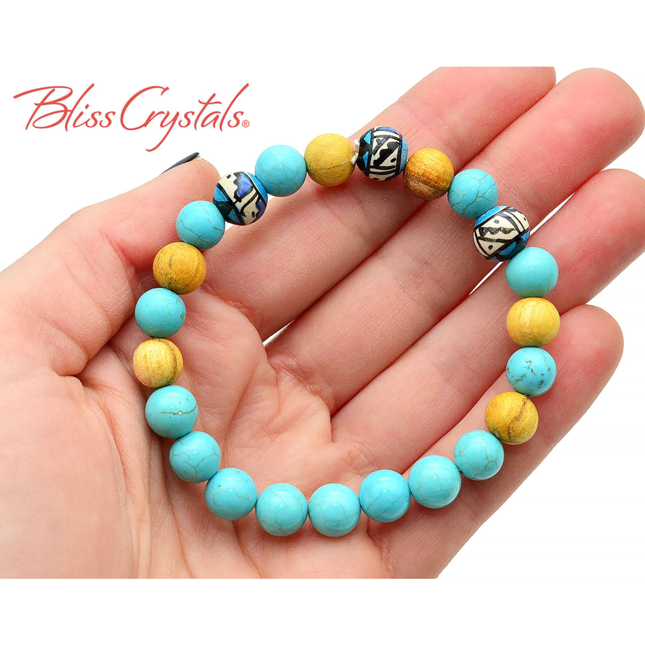 1 Blue Howlite & Palo Santo aka Holy Wood 8 mm Beaded 