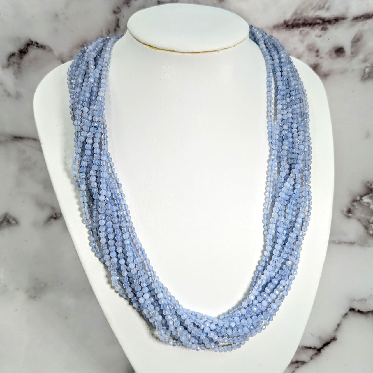 Blue Lace Agate 18’ Multi-Strand Necklace featuring a long strand of blue beads #LV1712