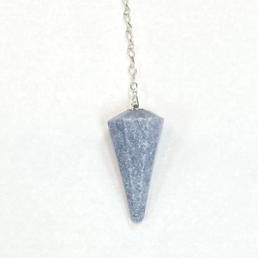 Blue Quartz Pendulum #J470: Elegant blue stone necklace with a silver chain