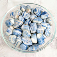 Thumbnail for Blue Scheelite Tumbled Stones in a bowl - Blue and white marble pebbles #LV2258