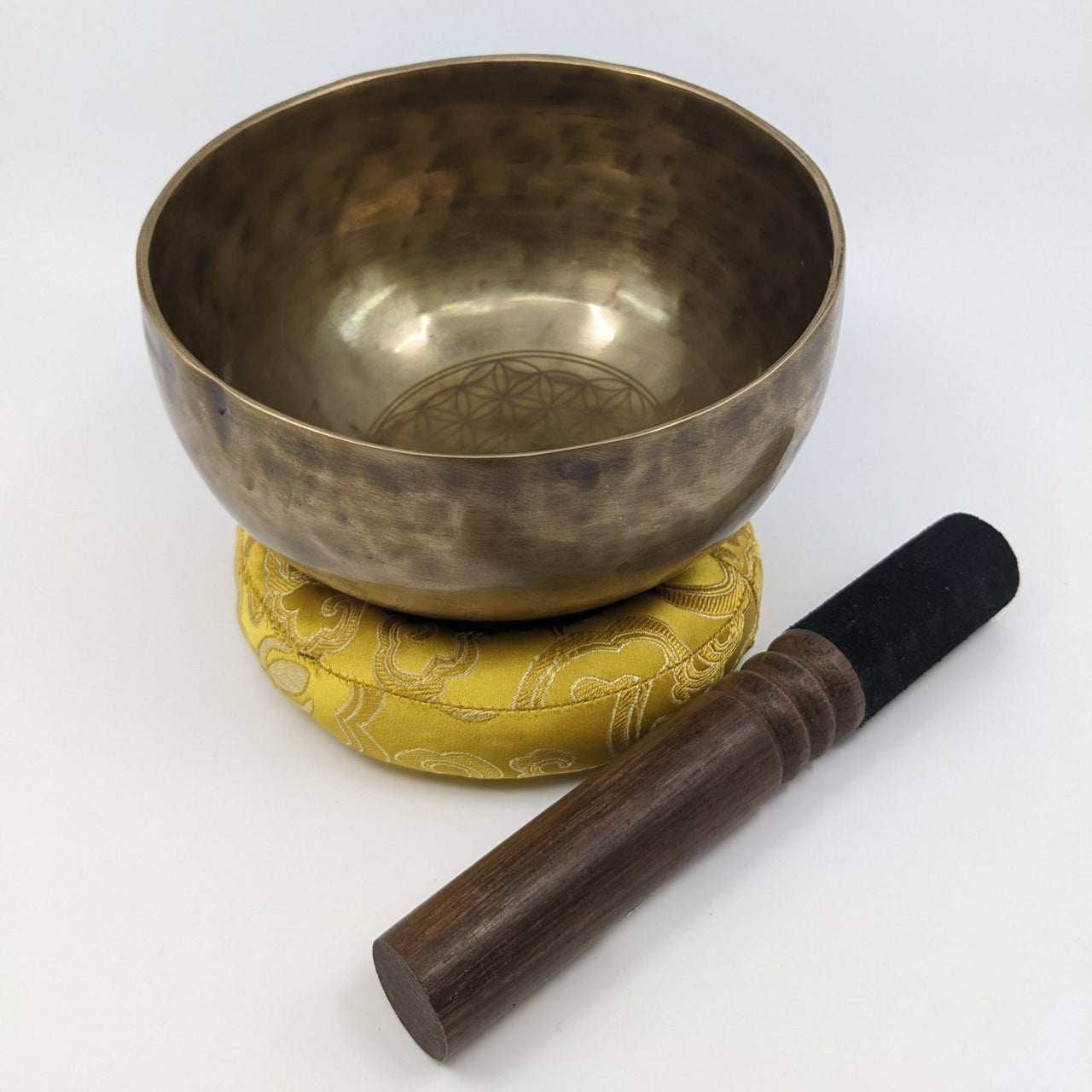 Brass Singing Bowl Flower of Life with Ringer & Cushion (6) 