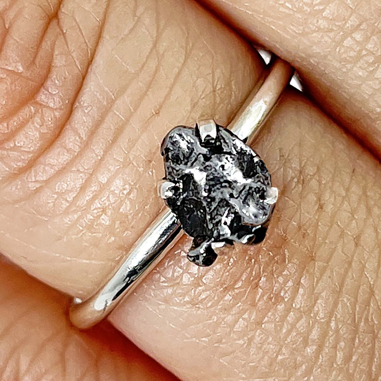 One (1) Campo del Cielo Meteorite Stackable Dainty Ring.925 