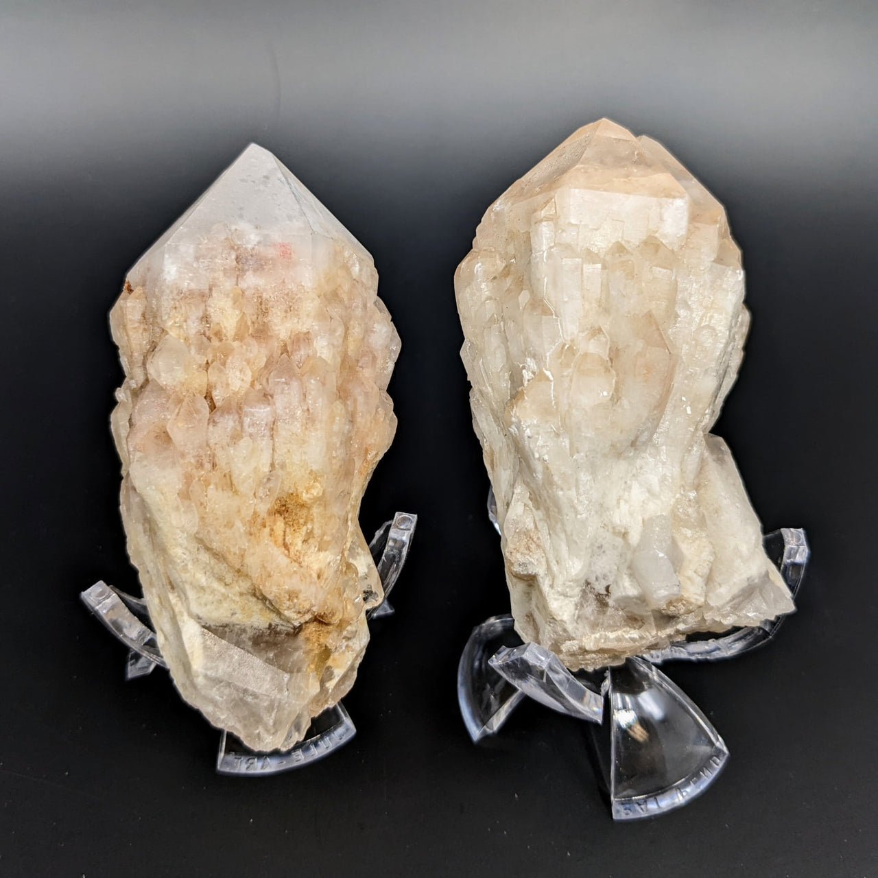 Two large rough point quartz crystals on clear bases - Candle Quartz 3 - 3.5’ #LV2407