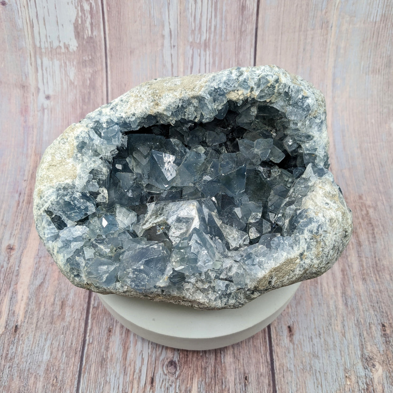 Celestite Rough 7’ Cluster #SK9992 with small black diamond on large rock