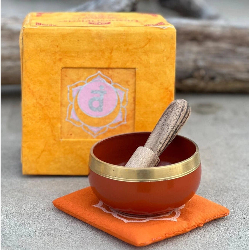 Chakra Singing Bowl Box Set - Sacral #LV3737 with small bowl and wooden spoon