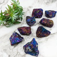 Thumbnail for Chalcopyrite XL Rough Stones: Purple & Blue Crystals on Marble Counter #SK3740