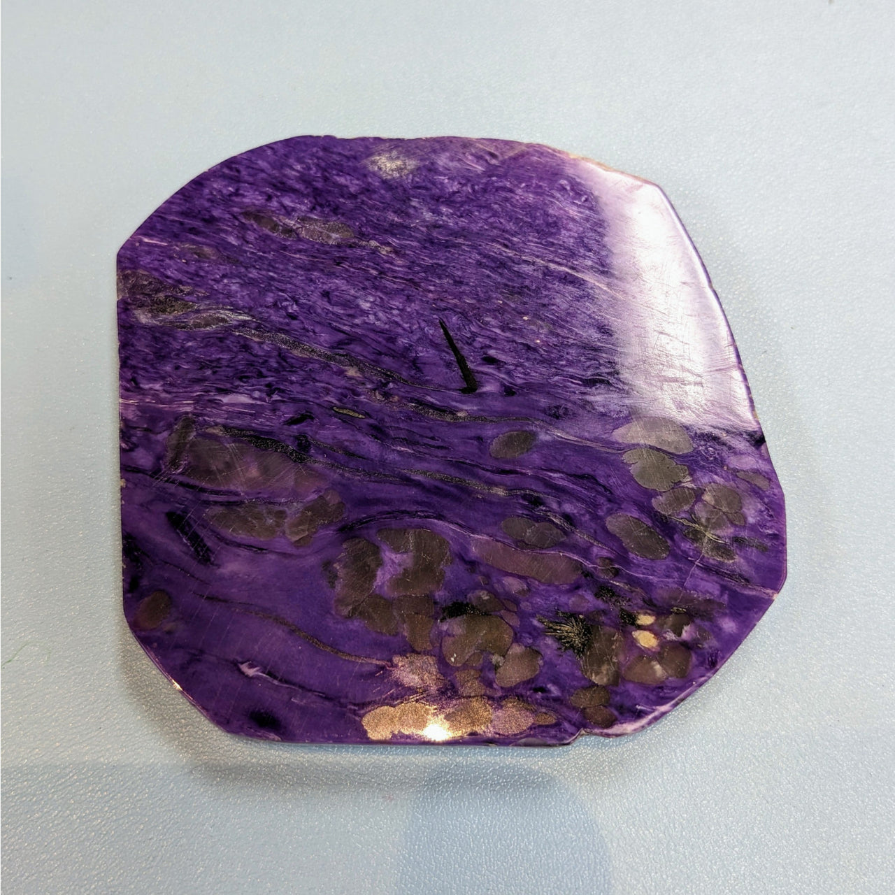 Charoite Slab Grade AA #M176: Purple Stone with Gold Leaf in Flat Shape