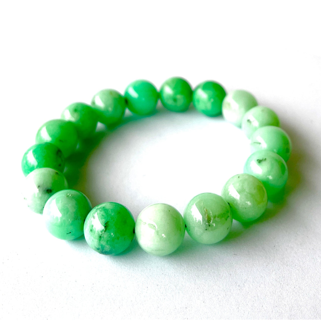 Green jade bracelet with white bead, Chrysoprase Bracelet Large Bead 13 mm #VT024