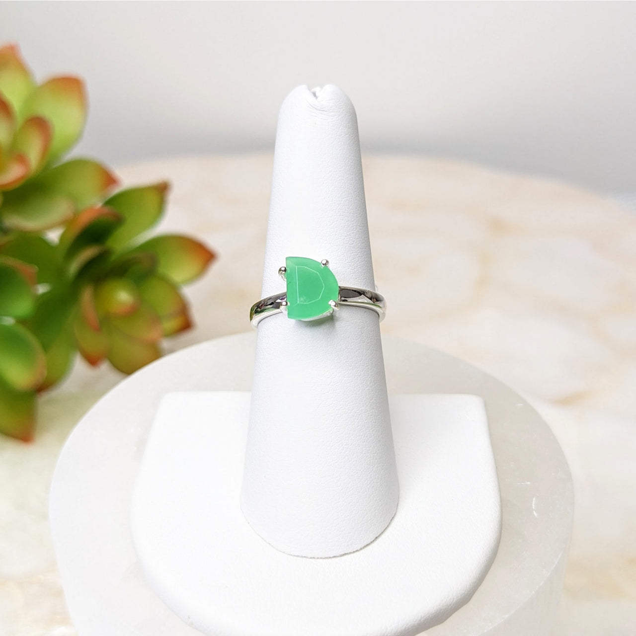 Chrysoprase S.S. Ring Sz 7 #LV4846 featuring a stunning green stone on top