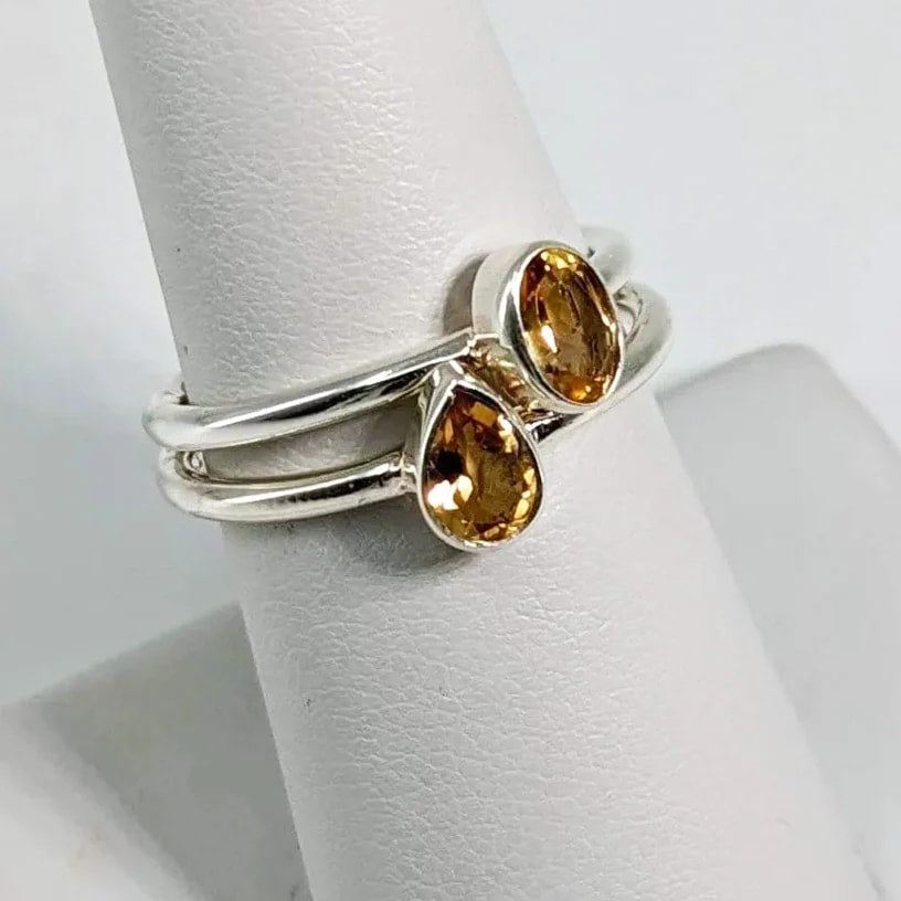 Citrine Faceted Sterling Silver Ring Dainty Stacking Style Sizes 4 - 10 #SK6773