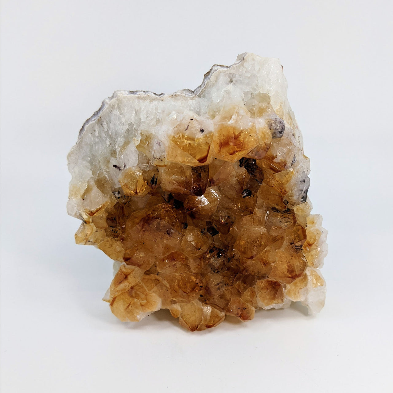 Citrine Fire & Ice rough geode with white and brown quartz, 1-1.5’, product #LV4661