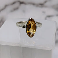 Thumbnail for Yellow sapphire stone ring on white marble block - Citrine S.S. Marquis Facet Ring #LV3895