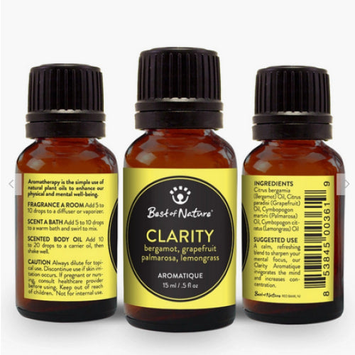 Clarity Essential Oil Blend 3oz - Bergamot, Grapefruit, Palmarosa, Lemongrass #BN22