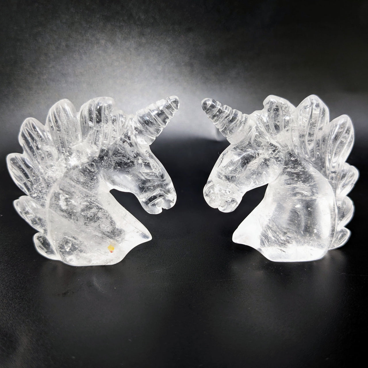 Clear quartz horse head earrings, 2.5’ Unicorn Carving #LV2316. Stylish and elegant jewelry